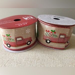 2 Rolls Christmas Red Truck Wired Ribbon